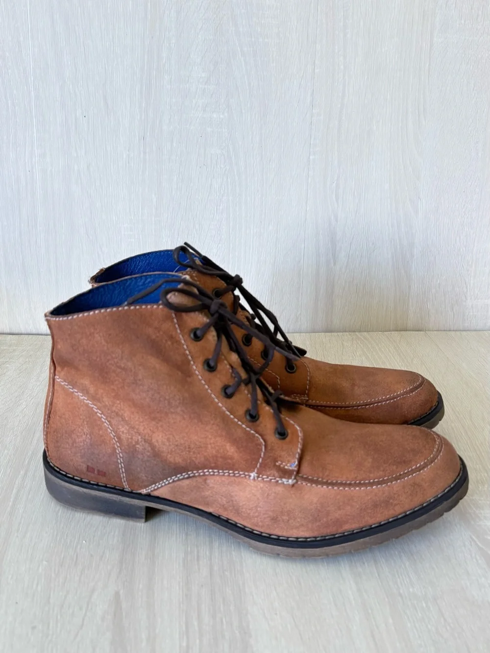 Bed Stu Men’s Brown Leather Moc Toe Lace-Up Ankle Boots Size 11.5